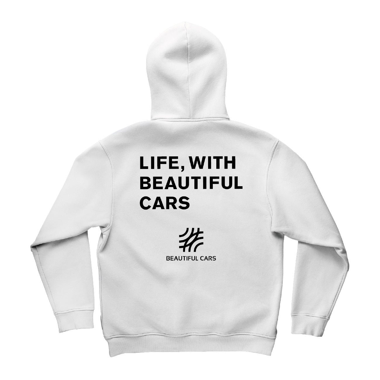 BEAUTIFUL CARS オリジナルパーカー 白（メッセージデザイン） XXL